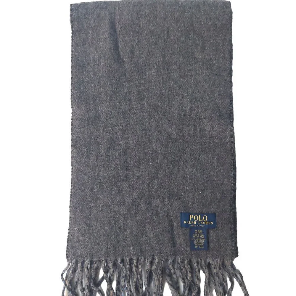 POLO Ralph Lauren Light Blue Black Gray Plaid Reversible Scarf Embroidered Logo